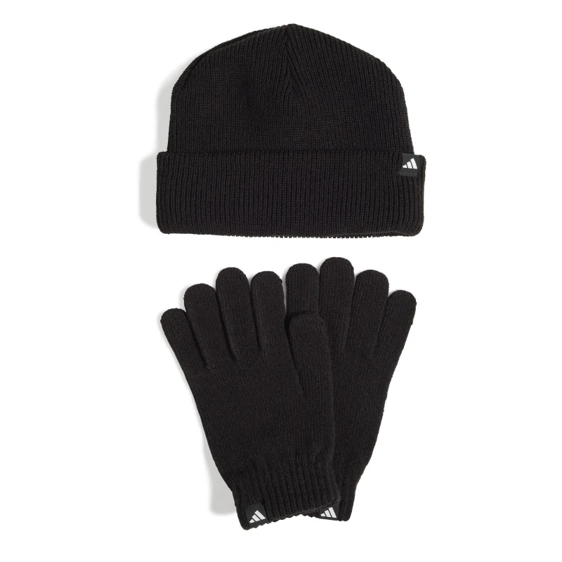 Image of adidas Adults Beanie Hat and Glove Set Black/White unisex OSFM