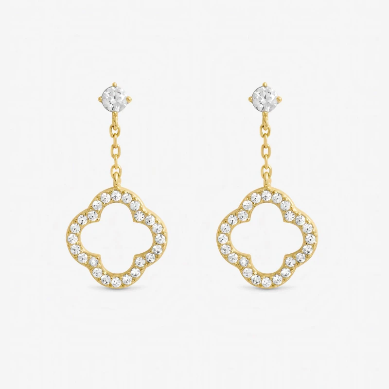 Image of Jon Richard Gold Plated and Crystal Open Clover Drop Earrings Gold female One Size