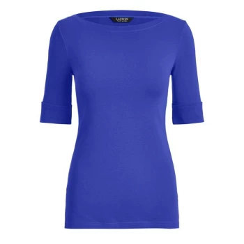 Image of Lauren by Ralph Lauren Judy Elbow Sleeve T Shirt - Sapphire Star
