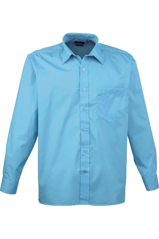 Image of Premier Premier Men Poplin Long-Sleeved Formal Shirt in Turquoise Turquoise One Size Male 5055805353771