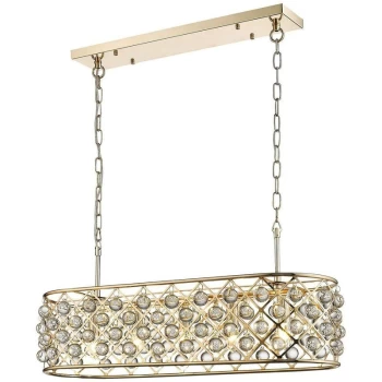 Image of 5 Light Oval Ceiling Pendant Gold, Clear with Crystals, E14 - Spring Lighting