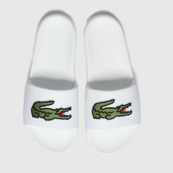 Image of Lacoste White & Green Croco Slide Sandals