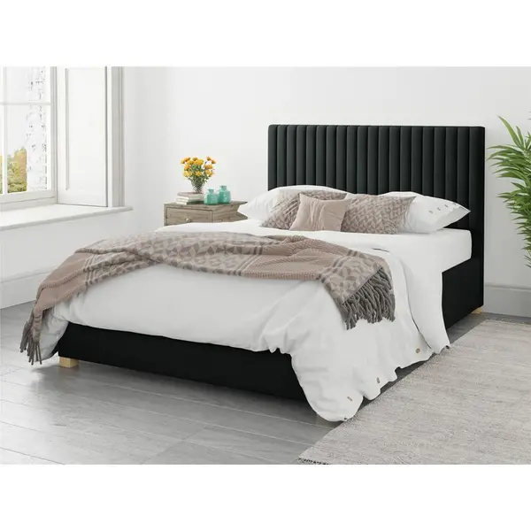 Image of Aspire Grant Ottoman Upholstered Bed, Plush Velvet, Ebony - Ottoman Bed Size Superking 6ft - Ebony 5057632082916