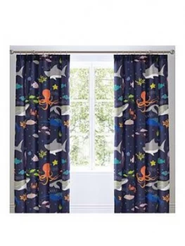 Image of Bedlam Sea Life Glow In The Dark Lined Pleated Curtains