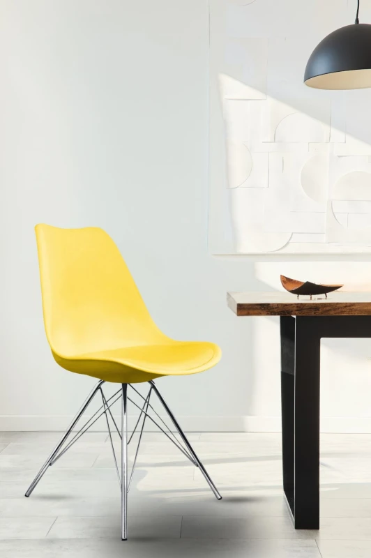 Image of Fusion Living Soho Plastic Dining Chair with Chrome Metal Legs Yellow