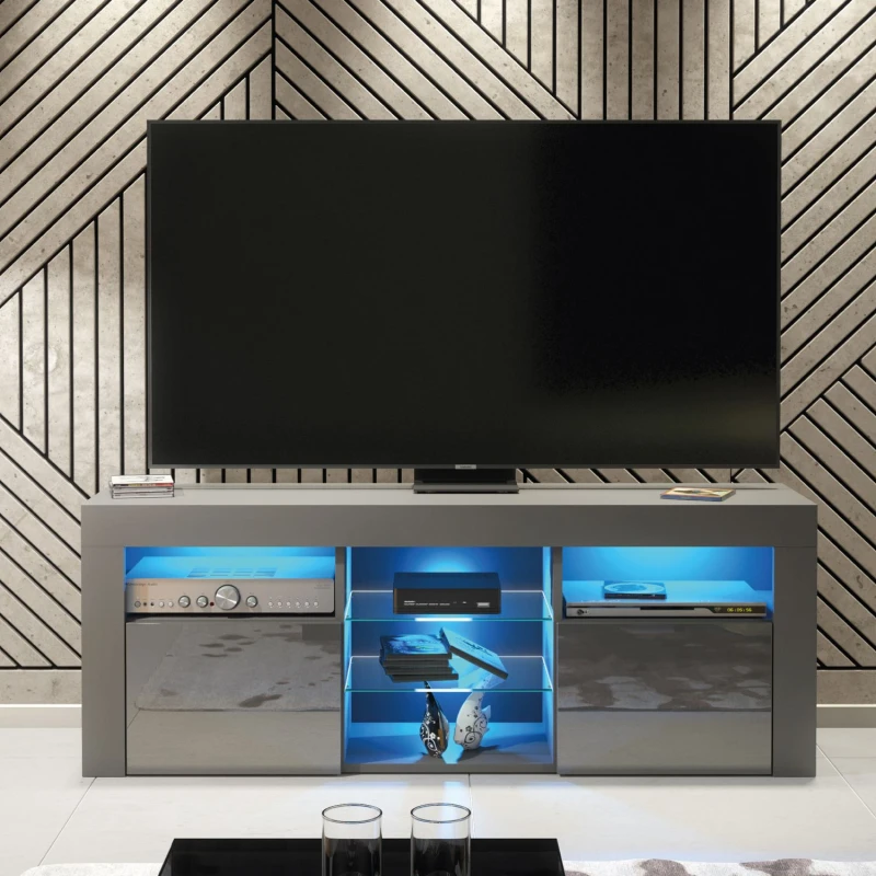 Image of Creative Furniture Pulse TV Unit 145cm - A Stylish and Practical Cabinet with Gloss Doors and LED Lights Dark Grey