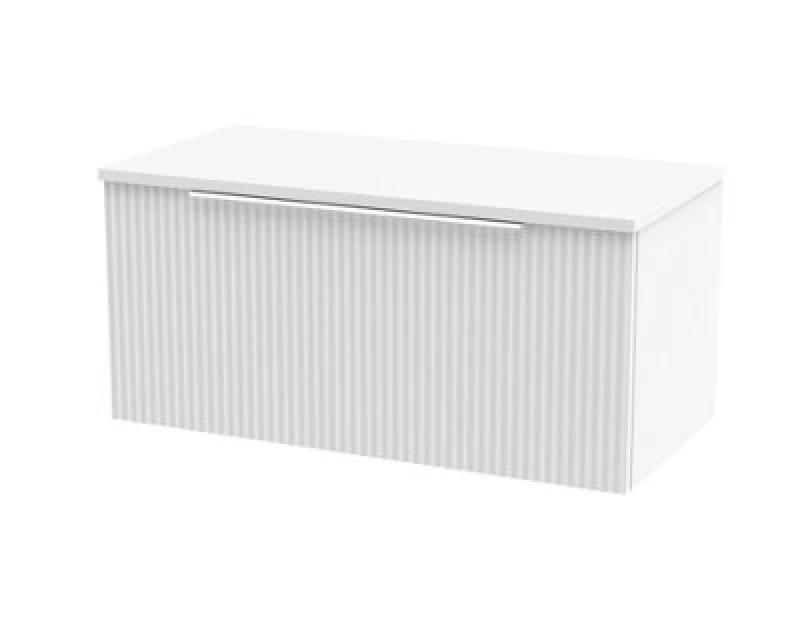 Image of Hudson Reed Fluted Wall Hung 1-Drawer Vanity Unit & White Worktop, Stylish Counter Top Vanity Unit In Satin White, 800mm