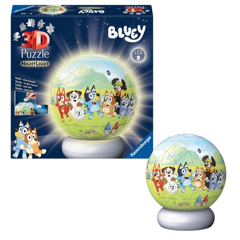 Image of Ravensburger 3D Puzzle Nachtlicht Bluey - Puzzle-Ball mit LED Nachtlicht als Nachttischlampe fur Kinder ab 6 Jahren