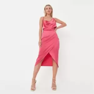 Image of Missguided Petite Cowl Asymmetric Wrap Midaxi Dress - Red
