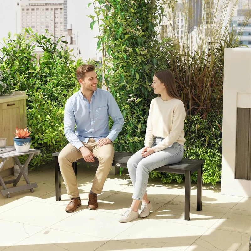 Image of OUTSUNNY Metal Garden Bench Loveseat with Wood-Effect Slatted Seat, Grey Size: 2 Seater Grey Unisex 2 Seater