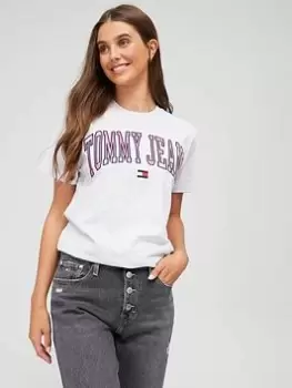 Image of Tommy Jeans Relaxed Collegiate Logo Short Sleeve T-Shirt - Grey Size M Women
