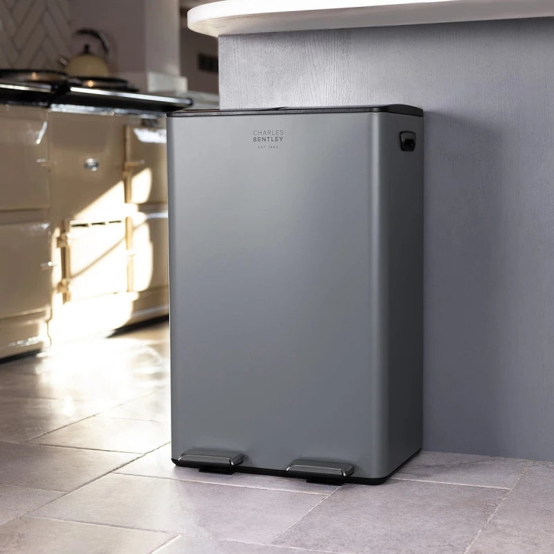 Image of 60L Double Compartment Grey Kitchen Bin