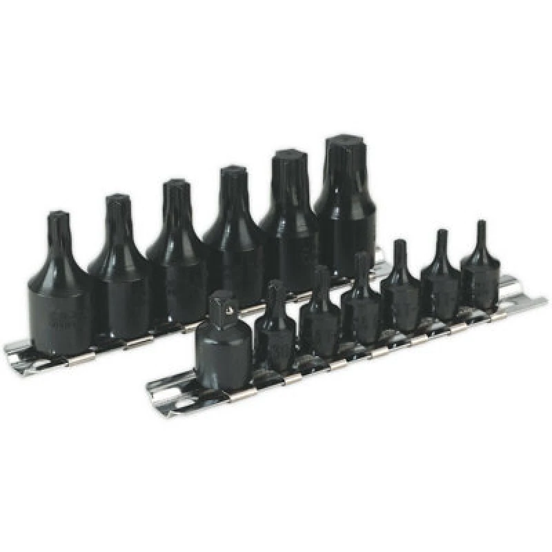 Image of Loops 13 PACK TRX Star Socket Bit Set - 1/4" & 3/8" Square Drive - BLACK OXIDE T10 T60 Black