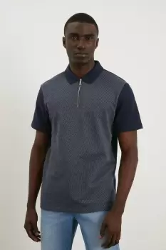 Image of Mens Short Sleeve Contrast Sleeve Jacquard Polo