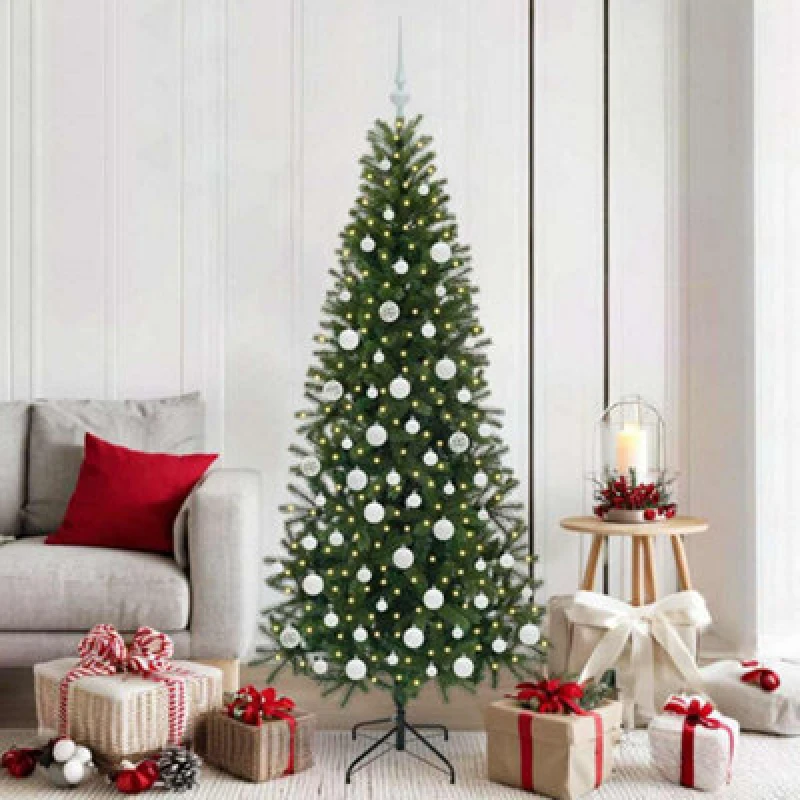 Image of vidaXL Artificial Christmas Tree with 300 LEDs, White Balls Green 180 x 90cm PE and PVC, Green 3397357