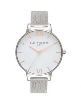 Image of Olivia Burton White with Rose Gold and Silver Detail Big Dial Stainless Steel Mesh Strap Ladies Watch, One Colour, Women