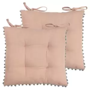 Image of Furn. Aruba Pintuck Polyester Filled Seat Pads With Ties (Pack Of 2) Cotton Blush / Grey