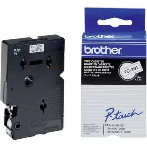 Image of Brother TC-291 P-touch Black on White Tape 9mm x 7,7m