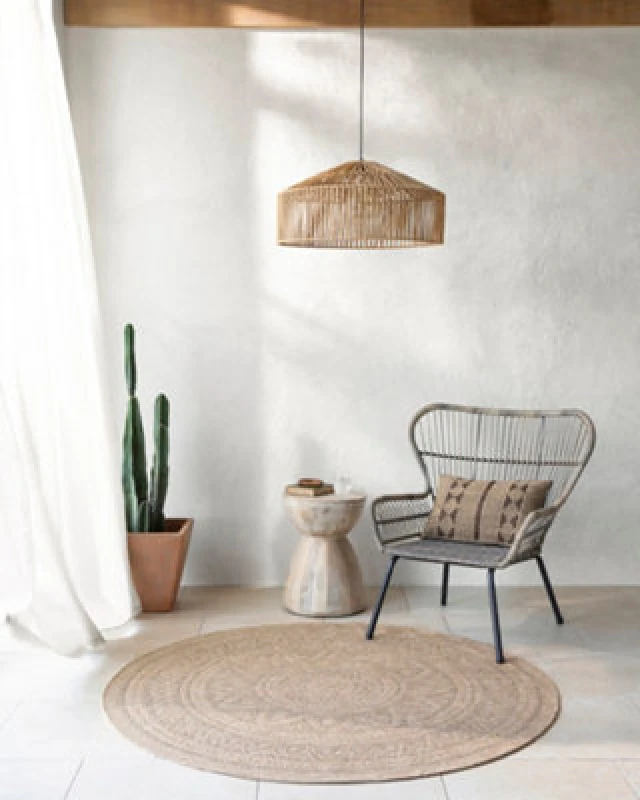 Image of Livabliss Round In- & Outdoor Cottage Jute-Look Beige/light Grey Nova Area Rug 160 X 160 Cm - Perfect For Balcony Or Dining Room