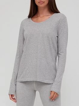 Image of Superdry Long Sleeve Lounge Top - Grey Marl, Grey, Size 10, Women