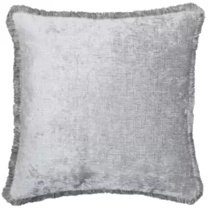 Image of Astbury Chenille Fringed Cushion Silver / 50 x 50cm / Polyester Filled