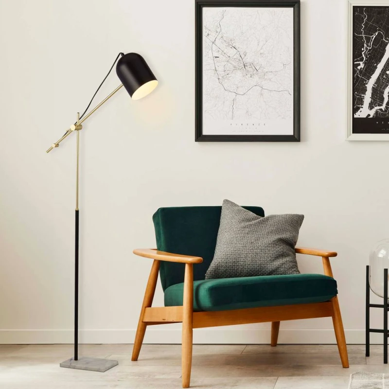 Image of Lighting Collection Mulgrave Black & Gold Task Floor Lamp