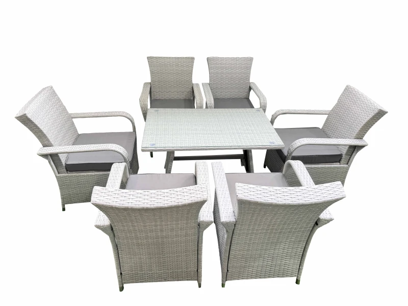 Image of Fimous Outdoor Rattan Garden Furniture Set Patio 6 Chairs Plus Rectangular Dining Table Sets Light Grey Mixed Light Grey Unisex