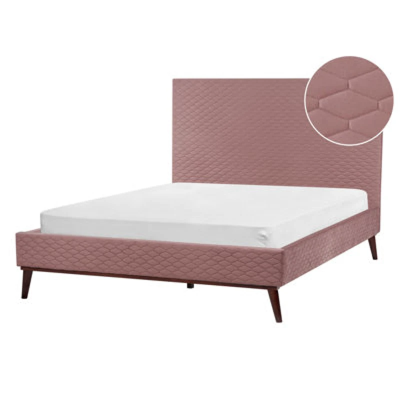 Image of Beliani Bed Velvet Bayonne 140 X 200 Cm (Eu Double) Pink