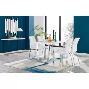 Image of Furniture Box Kylo White High Gloss Dining Table and 4 White Isco Chairs