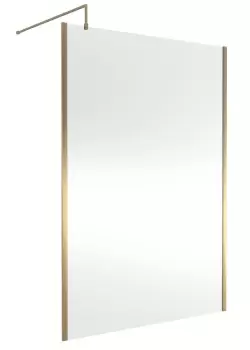 Image of Nuie 1400mm Outer Framed Wetroom Screen With Support Bar - Brushed Brass