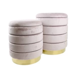 Image of Set of 2 Storage Ottomans with Gold Base Dusky Pink 44cm