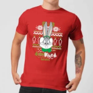 Image of Looney Tunes Bugs Bunny Knit Mens Christmas T-Shirt - Red - S