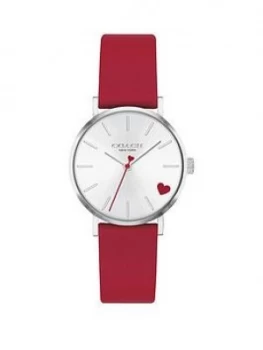 Image of Coach Coach Perry Red Leather Strap 28Mm White Sunray Dial Heart Detail Ladies Watch