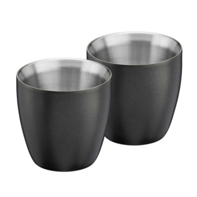 Image of Cooks Professional Set Of 2 Stainless Steel Espresso Coffee Cups - Double Wall Insulated Mini Drinking Mugs - Black