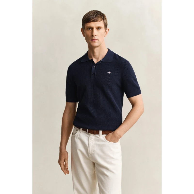 Image of Gant Gant Textrd SS Polo Sn63 Evenng Blue 433 male S