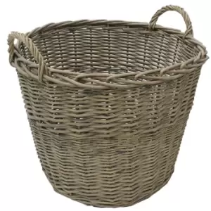 Image of JVL Chunky Willow Round Laundry Storage Basket with Handles Natural 50 x 50 x H40cm