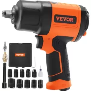 Image of VEVOR 1/2-Inch Air Impact Wrench, High Torque Up to 1400 ft-lbs, Lightweight 4.6 lb Design Pneumatic Impact Gun with 11-PCS 1/2-Inch Drive CR-V Steel