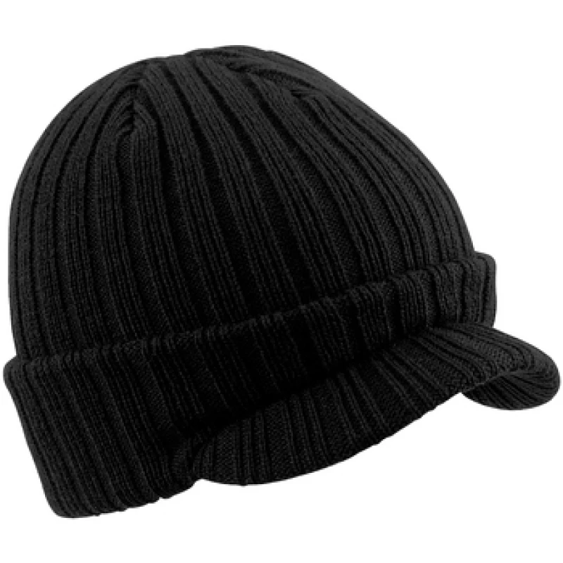 Image of Beechfield Beechfield Plain Peaked Winter Beanie Hat in Black One Size Unisex 5055747772098