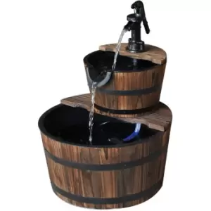 Image of Wooden Water Pump Fountain 2 Tier Cascading Feature Garden Deck - Outsunny