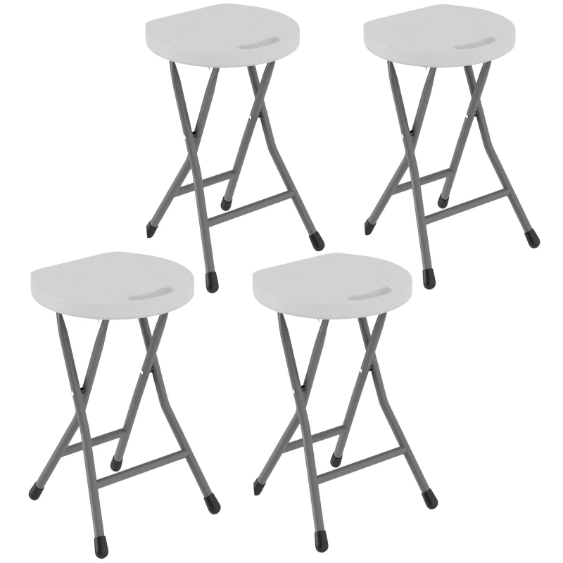 Image of Outsunny Folding Stool Set of 4, Decorative Garden Stool Set, White White