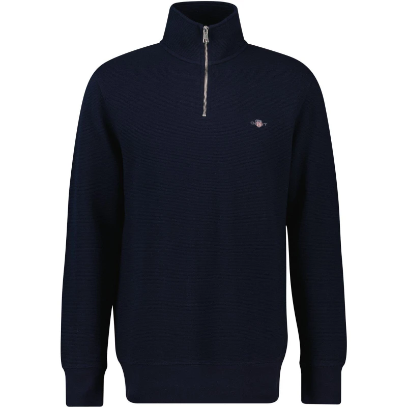 Image of Gant Textured Half Zip Sweatshirt Evening Blue male S