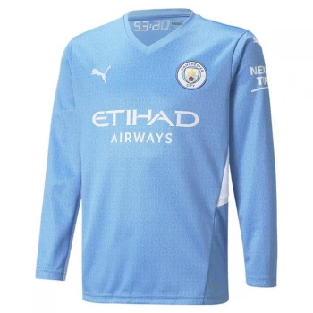 Image of Puma Manchester City Long Sleeve Home Shirt 2021 2022 Junior - Blue