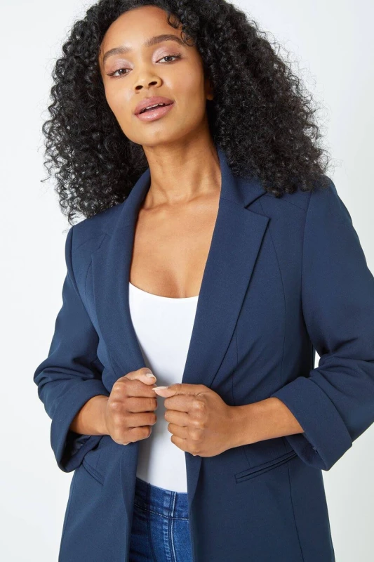 Image of Roman Womens Petite 3/4 Sleeve Classic Stretch Blazer in Navy Size: 18 Navy Female 18