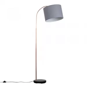 Image of Curva Copper and Black Floor Lamp with Large Grey Reni Shade