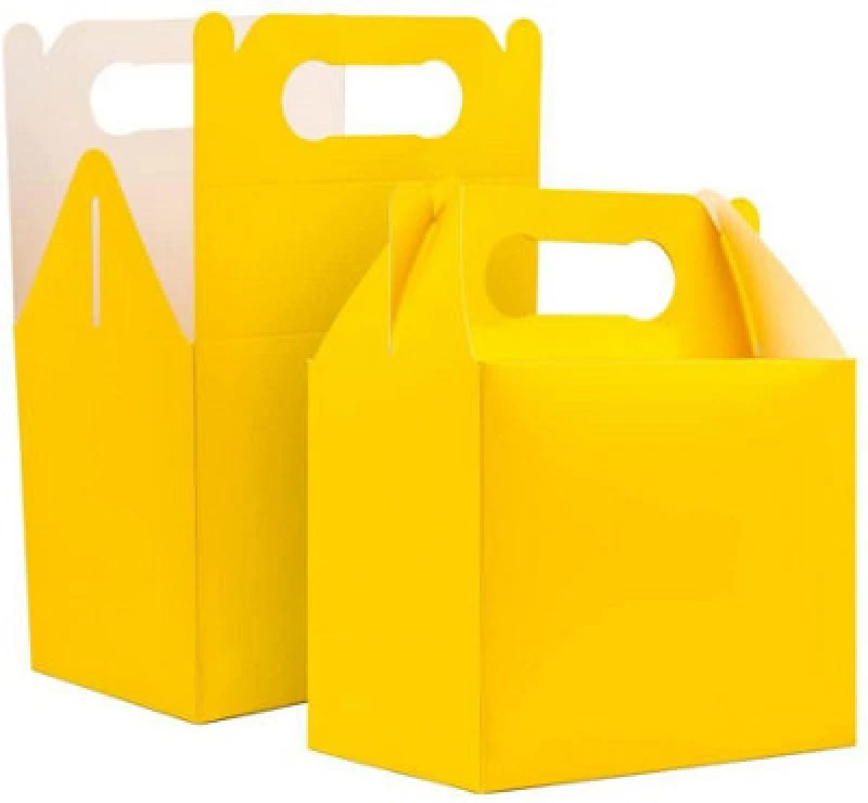 Image of Shatchi 10Pcs Yellow Colour Cardboard Lunch Takeaway Birthday Wedding Carry Meal Food Cake Party Box Childrens Loot Bags
