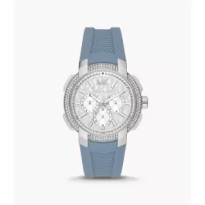 Image of Michael Kors Womens Sidney Multifunction Chambray Silicone Watch - Blue