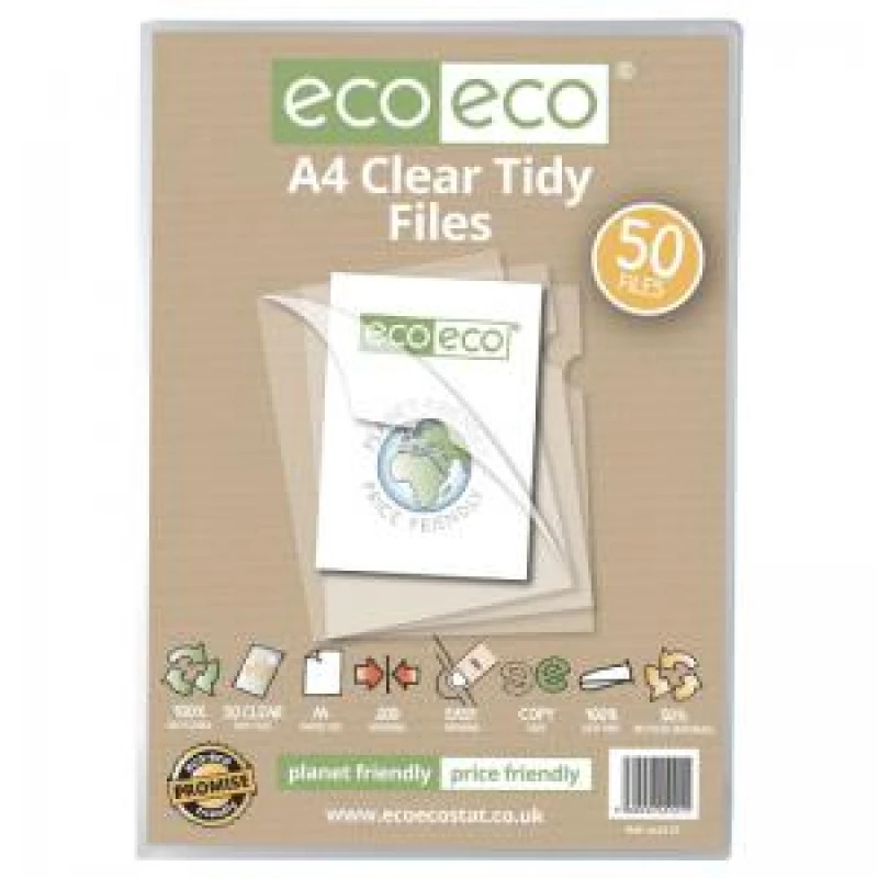 Image of Eco-Eco 50% Recycled Clear Tidy Files A4 Clear (50 Pack) eco121-S