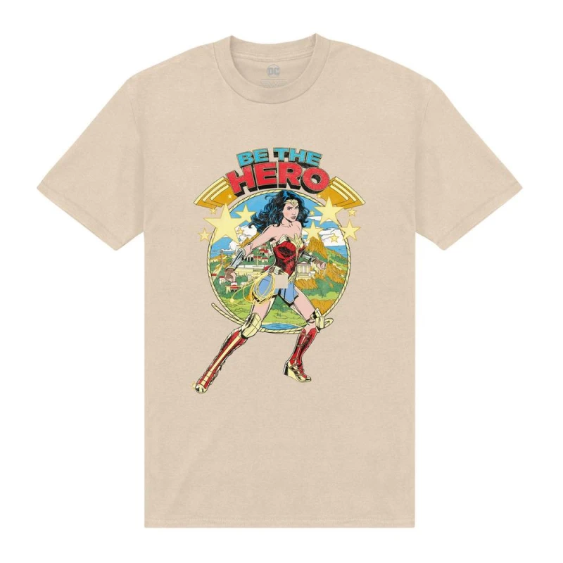 Image of Wonder Woman Mens Be The Hero T-Shirt in Beige Size: Small Beige Male S
