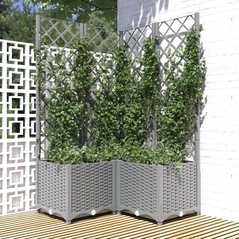 Image of VIDAXL Garden Planter with Trellis Light Grey 80x80x136cm pp Vidaxl 8720845671693