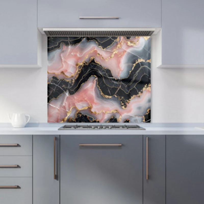 Image of Warren Reed Designer Baby Pink And Black Marble Effect Kitchen Splashback